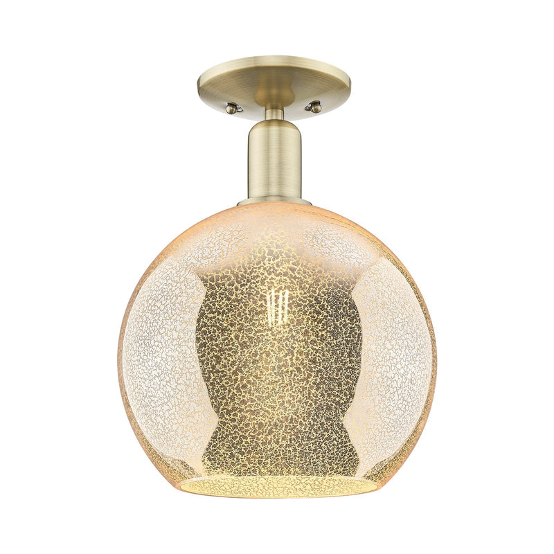 Innovations Athens 10in 1-Light Semi-Flush Mount | Industrial Antique Brass Steel and Mercury Glass | Entryway & Hallway | 10 x | Model 716-1C-AB-G128-10
