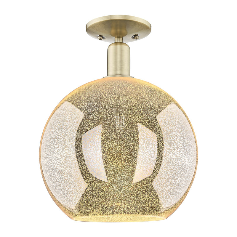 Innovations Athens 12in 1-Light Semi-Flush Mount | Industrial Antique Brass Steel and Mercury Glass | Entryway & Hallway | 11.75 | Model 716-1C-AB-G128-12