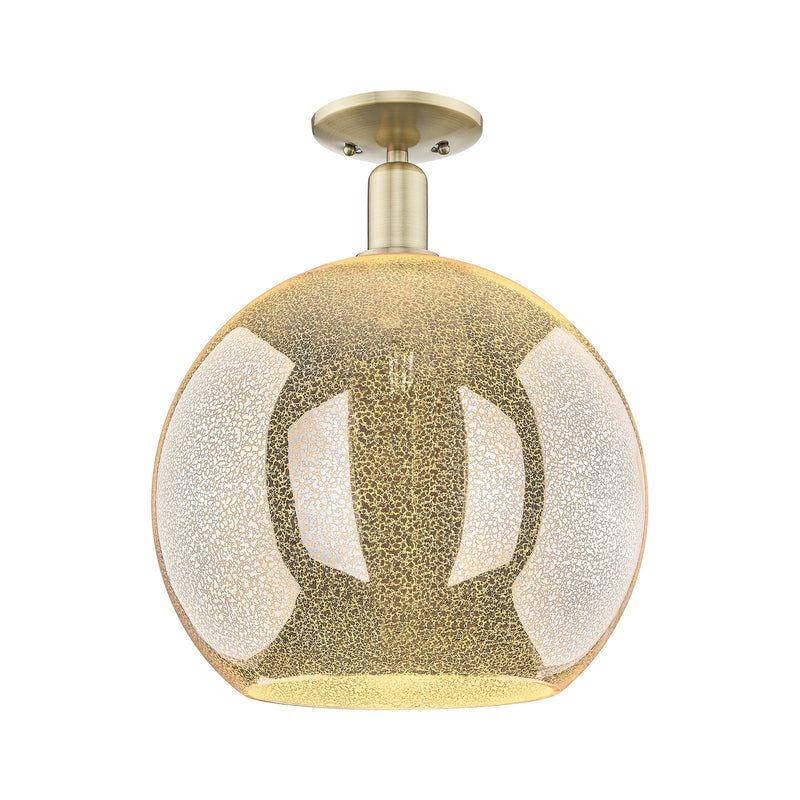 Innovations Athens 14in 1-Light Semi-Flush Mount | Industrial Antique Brass Steel and Mercury Glass | Entryway & Hallway | 13.75 | Model 716-1C-AB-G128-14