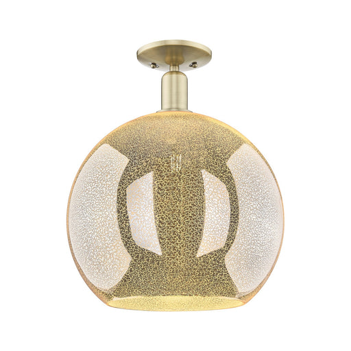 Innovations Athens 14in 1-Light Semi-Flush Mount | Industrial Antique Brass Steel and Mercury Glass | Entryway & Hallway | 13.75 | Model 716-1C-AB-G128-14
