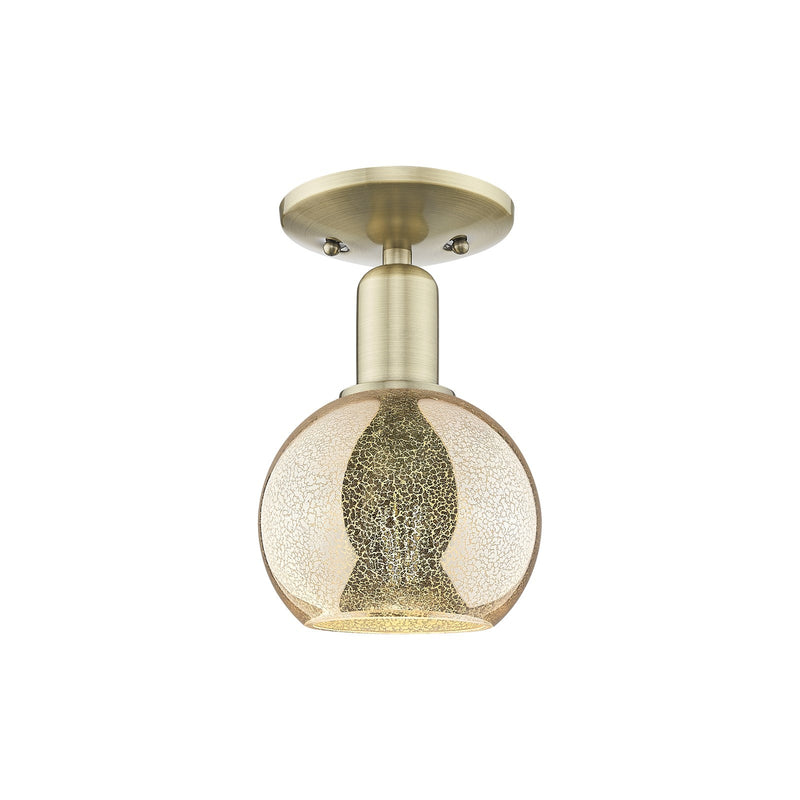 Innovations Athens 6in 1-Light Semi-Flush Mount | Industrial Antique Brass Steel and Mercury Glass | Entryway & Hallway | 5.88 x | Model 716-1C-AB-G128-6