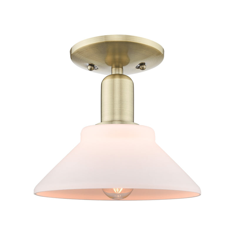 Innovations Orwell 8in 1-Light Semi-Flush Mount | Industrial Antique Brass Steel and Matte White Glass | Kitchen & Hallway | 8.38 x | Model 716-1C-AB-G131
