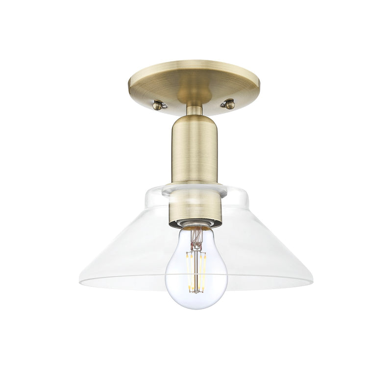 Innovations Orwell 8in 1-Light Semi-Flush Mount | Industrial Antique Brass Steel and Clear Glass | Entryway & Hallway | 8.38 x 8.38 | Model 716-1C-AB-G132