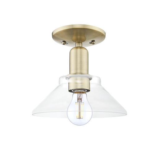 Innovations Orwell 8in 1-Light Semi-Flush Mount | Industrial Antique Brass Steel and Clear Glass | Entryway & Hallway | 8.38 x 8.38 | Model 716-1C-AB-G132