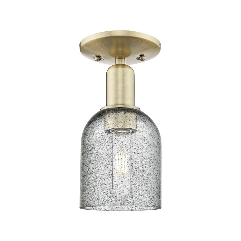 Innovations Caledonia 5in 1-Light Semi-Flush Mount | Industrial Antique Brass Steel and Charcoal Glass | Entryway & Hallway | 5 x 5 | Model 716-1C-AB-G257
