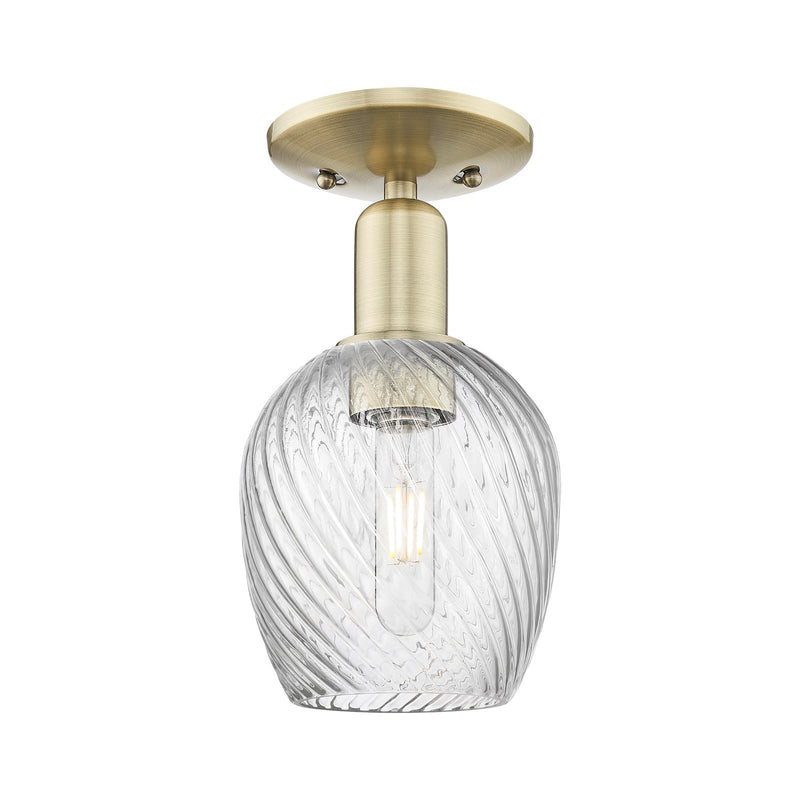 Innovations Salina 6in 1-Light Semi-Flush Mount | Industrial Antique Brass Steel and Clear Spiral Fluted Glass | Entryway & Hallway | Model 716-1C-AB-G292