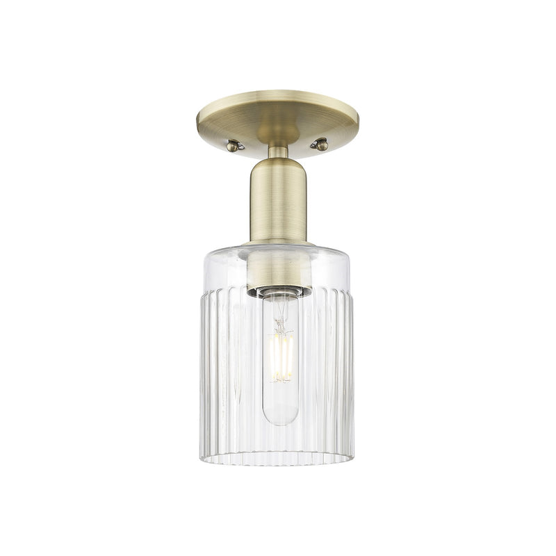 Innovations Hadley 5in 1-Light Semi-Flush Mount | Industrial Antique Brass Steel and Clear Ribbed Glass | Entryway & Hallway | 4.5 | Model 716-1C-AB-G342