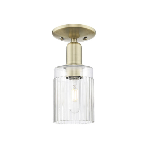 Innovations Hadley 5in 1-Light Semi-Flush Mount | Industrial Antique Brass Steel and Clear Ribbed Glass | Entryway & Hallway | 4.5 | Model 716-1C-AB-G342