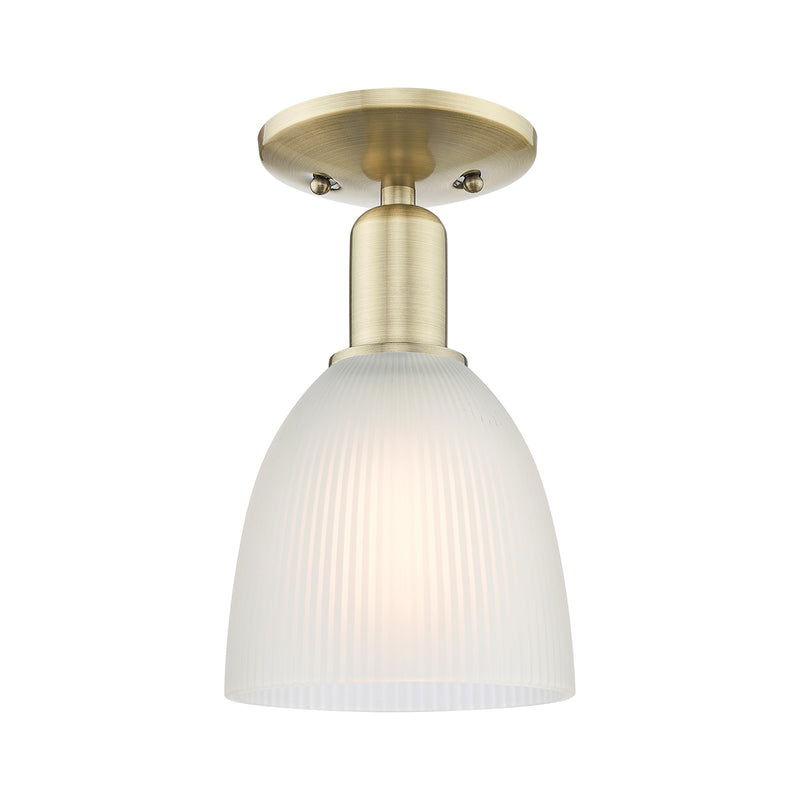 Innovations Castile 6in 1-Light Semi-Flush Mount | Industrial Antique Brass Steel and White Glass | Hallway & Entryway | 6 x 6 x | Model 716-1C-AB-G381
