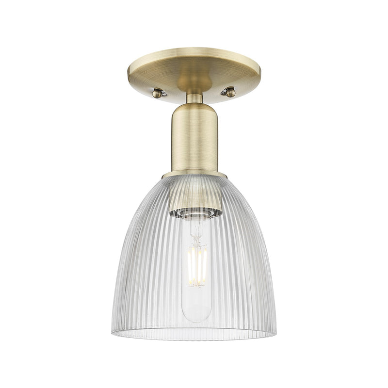 Innovations Castile 6in 1-Light Semi-Flush Mount | Industrial Antique Brass Steel and Clear Glass | Damp-Rated Entryway & Hallway | Model 716-1C-AB-G382