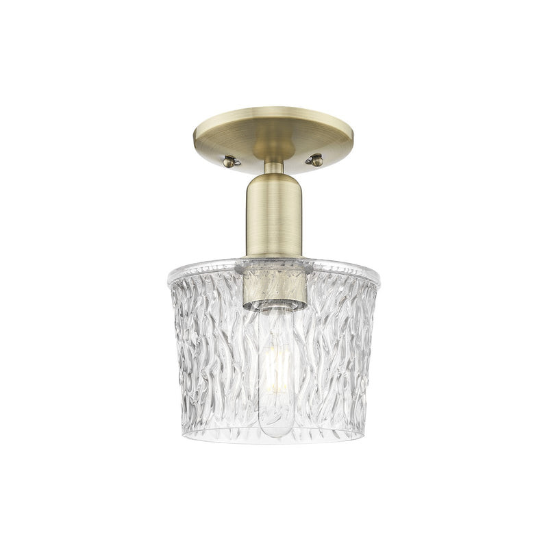 Innovations Niagara 7in 1-Light Semi-Flush Mount | Industrial Antique Brass and Clear Textured Glass | Entryway & Hallway | 6.5 x | Model 716-1C-AB-G402