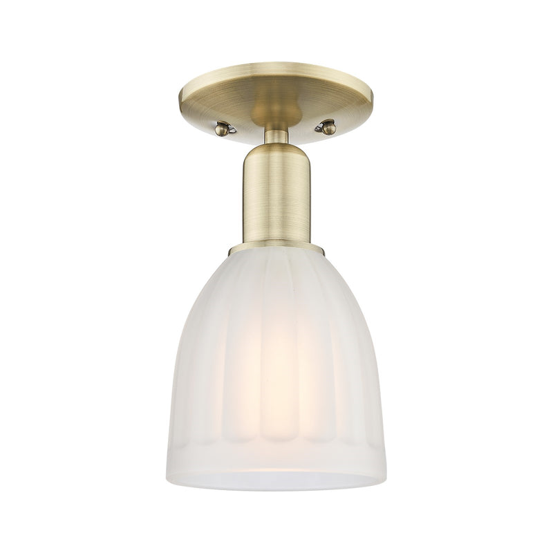 Innovations Brookfield 6in 1-Light Semi-Flush Mount | Industrial Antique Brass Steel and White Frosted Ribbed Glass | Hallway & | Model 716-1C-AB-G441