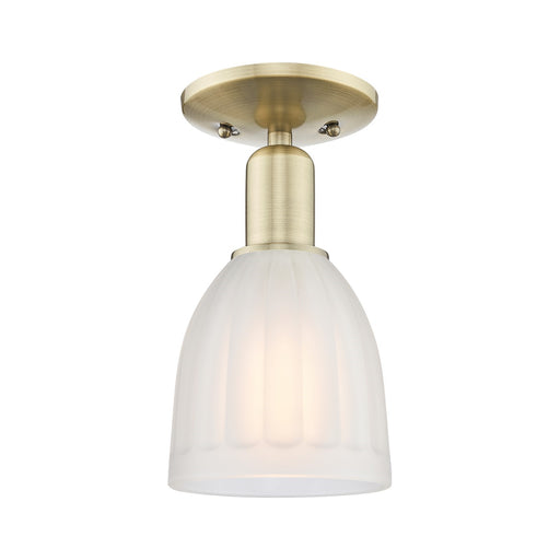 Innovations Brookfield 6in 1-Light Semi-Flush Mount | Industrial Antique Brass Steel and White Frosted Ribbed Glass | Hallway & | Model 716-1C-AB-G441