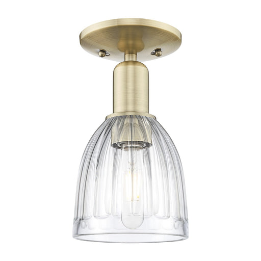 Innovations Brookfield 6in 1-Light Semi-Flush Mount | Industrial Antique Brass and Clear Ribbed Glass | Entryway & Hallway | 5.75 x | Model 716-1C-AB-G442