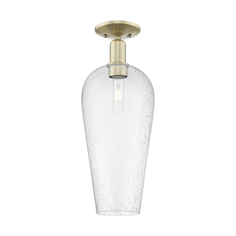 Innovations Chelsea 8in 1-Light Semi-Flush Mount | Industrial Antique Brass and Seedy Glass | Entryway & Hallway | 8 x 20.5 in | Model 716-1C-AB-G456-8SDY