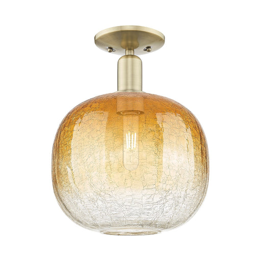 Innovations Brookhaven Sphere 10.5in 1-Light Semi-Flush Mount | Industrial Antique Brass and Amber Glass | Entryway & Hallway | Model 716-1C-AB-G481-10AM
