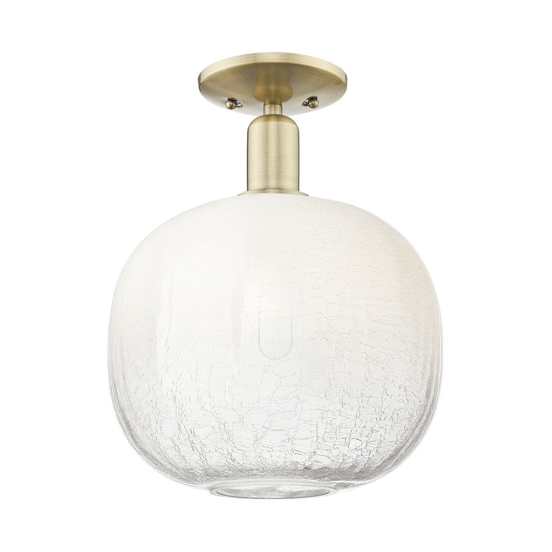 Innovations Brookhaven Sphere 10.5in 1-Light Semi-Flush Mount | Industrial Antique Brass and Opal Glass | Entryway & Hallway | Model 716-1C-AB-G481-10OP