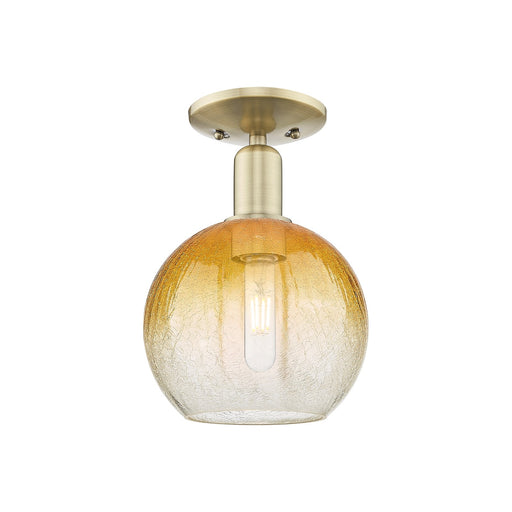 Innovations Brookhaven Globe 8in 1-Light Semi-Flush Mount | Industrial Antique Brass and Amber Glass | Entryway & Hallway | 8 x | Model 716-1C-AB-G483-8AM