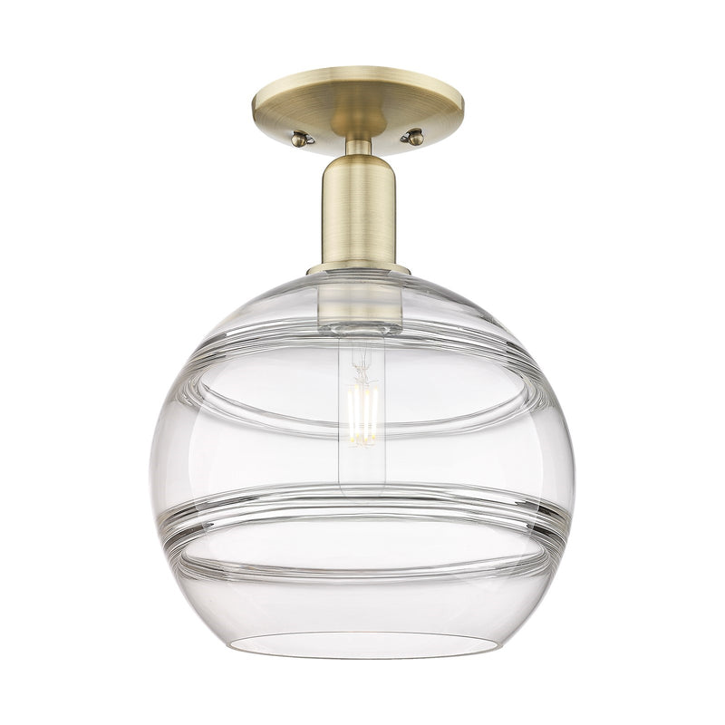 Innovations Rochester 10in 1-Light Semi-Flush Mount | Industrial Antique Brass Steel and Clear Glass | Hallway & Entryway | 10 | Model 716-1C-AB-G556-10CL