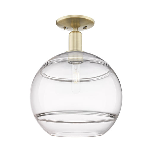 Innovations Rochester 12in 1-Light Semi-Flush Mount | Industrial Antique Brass and Clear Glass | Entryway & Hallway | 12 x | Model 716-1C-AB-G556-12CL