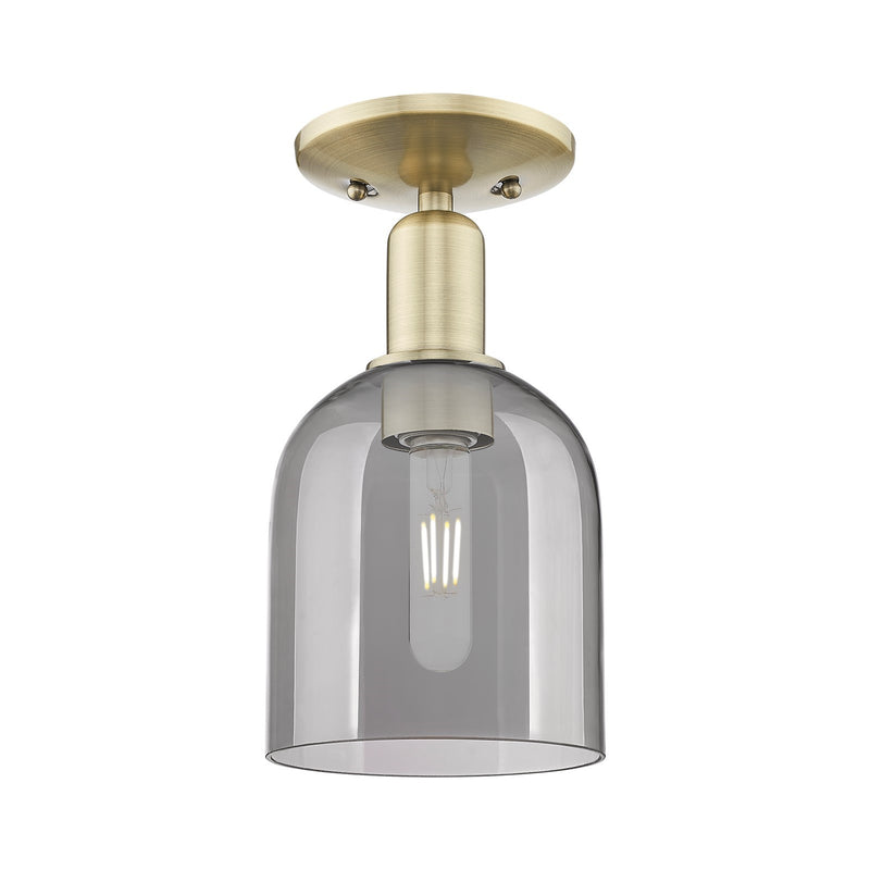 Innovations Bella 6in 1-Light Semi-Flush Mount | Industrial Antique Brass Steel and Light Smoke Glass | Entryway & Hallway | Model 716-1C-AB-G558-6SM