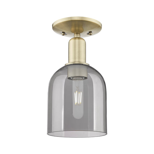 Innovations Bella 6in 1-Light Semi-Flush Mount | Industrial Antique Brass Steel and Light Smoke Glass | Entryway & Hallway | Model 716-1C-AB-G558-6SM