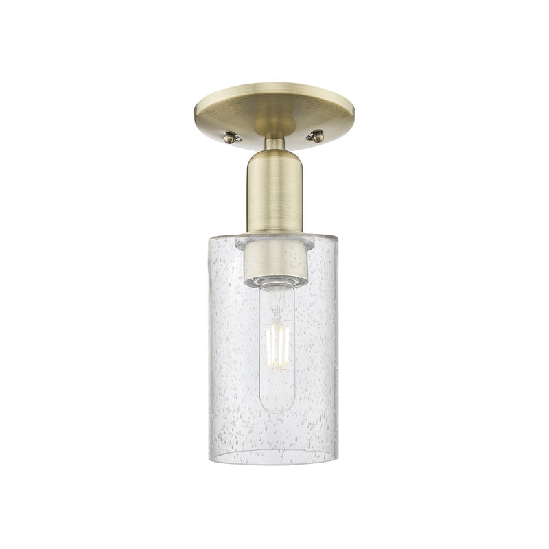 Innovations Clymer 4in 1-Light Semi-Flush Mount | Industrial Antique Brass Steel and Seedy Glass | Entryway & Hallway | 3.88 x 3.88 | Model 716-1C-AB-G804