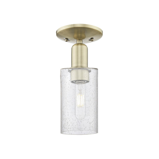 Innovations Clymer 4in 1-Light Semi-Flush Mount | Industrial Antique Brass Steel and Seedy Glass | Entryway & Hallway | 3.88 x 3.88 | Model 716-1C-AB-G804