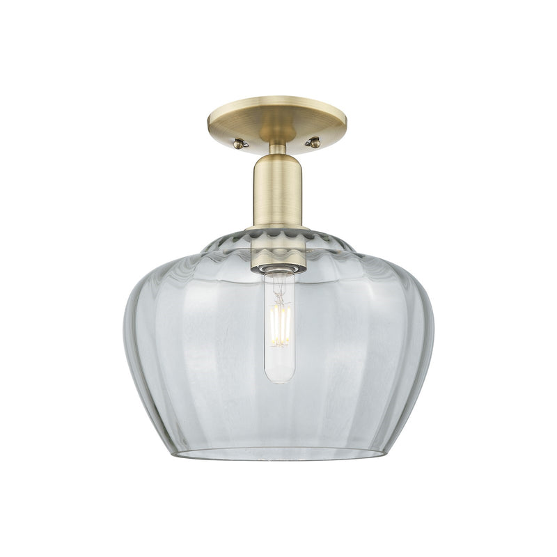 Innovations Fenton 11in 1-Light Semi-Flush Mount | Industrial Antique Brass and Clear Ribbed Glass | Entryway & Hallway | 11 x 11 | Model 716-1C-AB-G92-L