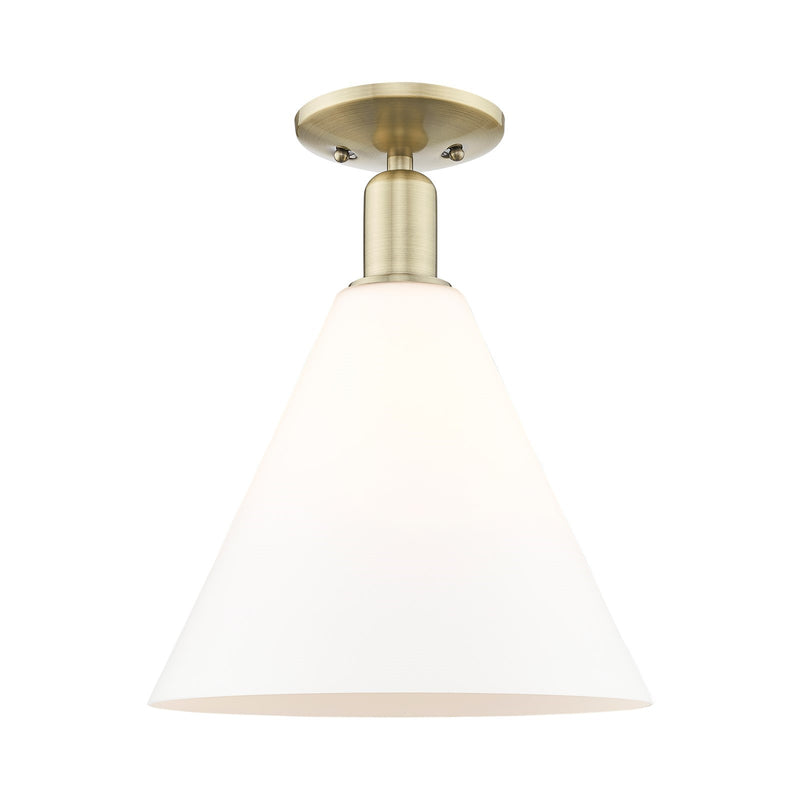 Innovations Berkshire Glass 12in 1-Light Semi-Flush Mount | Industrial Antique Brass Steel and Matte White Glass | Damp Location | Model 716-1C-AB-GBC-121