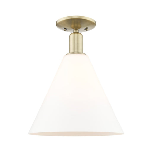 Innovations Berkshire Glass 12in 1-Light Semi-Flush Mount | Industrial Antique Brass Steel and Matte White Glass | Damp Location | Model 716-1C-AB-GBC-121