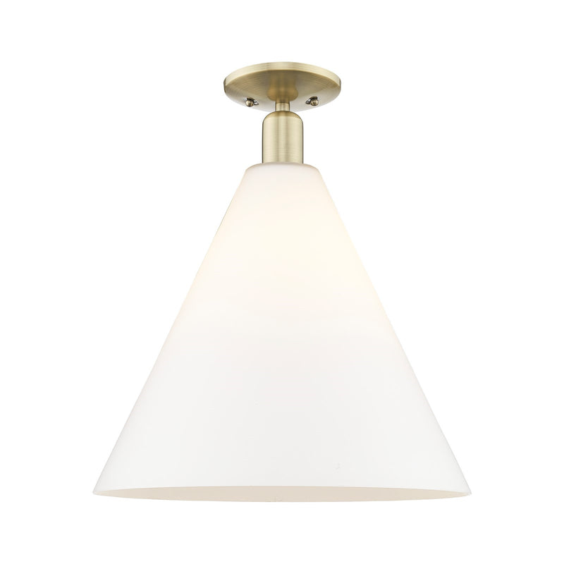 Innovations Berkshire Glass 16in 1-Light Semi-Flush Mount | Industrial Antique Brass Steel and Matte White Glass | Entryway & | Model 716-1C-AB-GBC-161