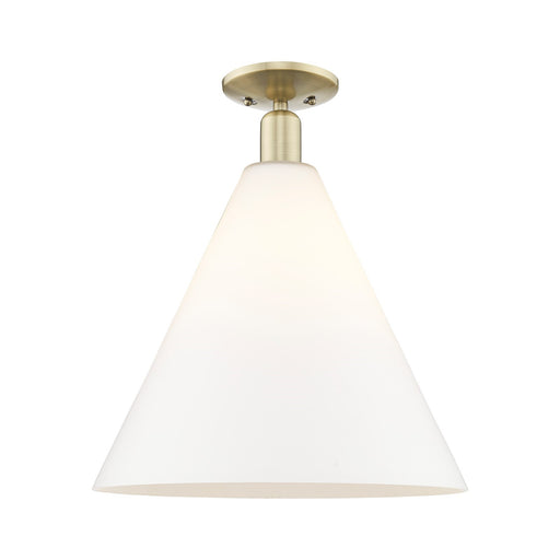 Innovations Berkshire Glass 16in 1-Light Semi-Flush Mount | Industrial Antique Brass Steel and Matte White Glass | Entryway & | Model 716-1C-AB-GBC-161