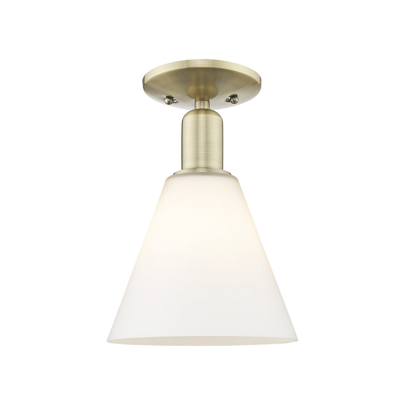 Innovations Berkshire Glass 8in 1-Light Semi-Flush Mount | Industrial Antique Brass and Matte White Glass | Damp-Rated Hallway & | Model 716-1C-AB-GBC-81