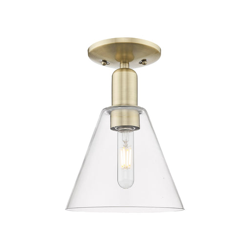 Innovations Berkshire Glass 8in 1-Light Semi-Flush Mount | Industrial Antique Brass and Clear Glass | Entryway & Hallway | 8 x 8 | Model 716-1C-AB-GBC-82
