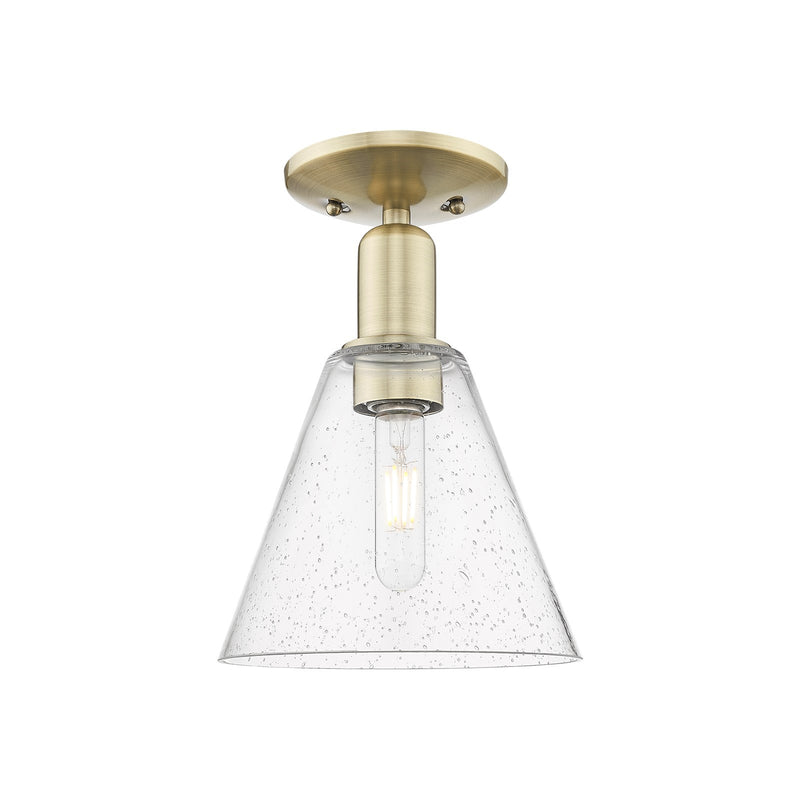 Innovations Berkshire Glass 8in 1-Light Semi-Flush Mount | Industrial Antique Brass Steel and Seedy Glass | Hallway & Entryway | Model 716-1C-AB-GBC-84