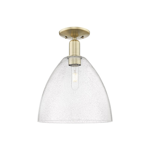 Innovations Bristol 12in 1-Light Semi-Flush Mount | Industrial Antique Brass Steel and Seedy Glass | Damp-Rated Entryway & | Model 716-1C-AB-GBD-124