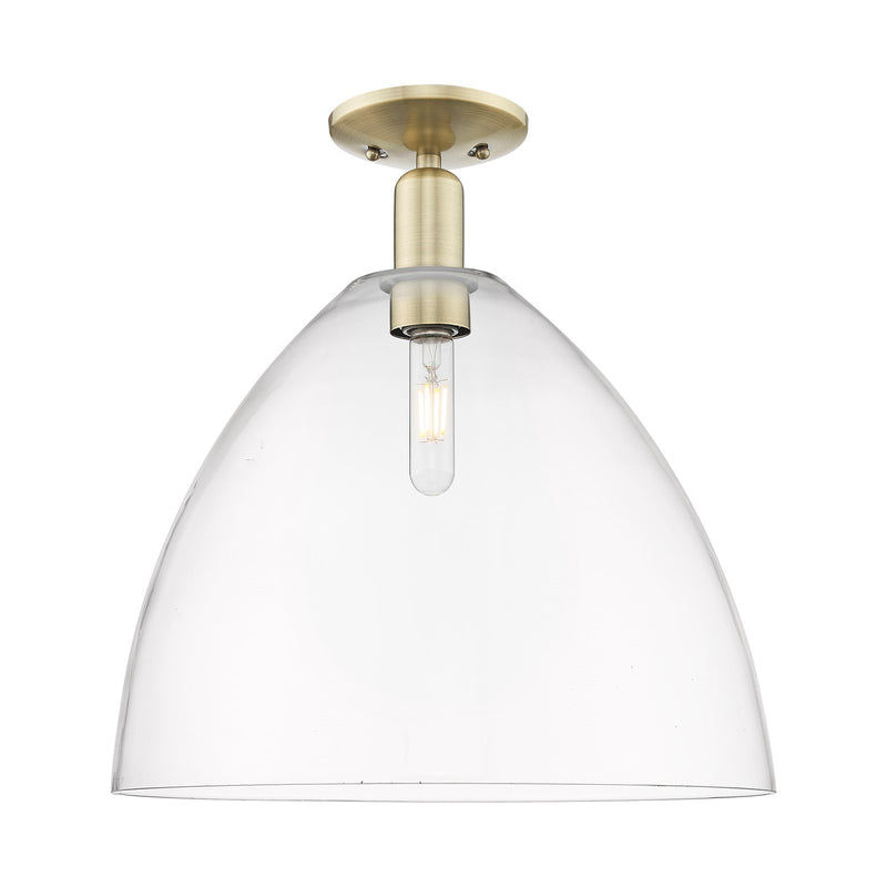 Innovations Bristol 16in 1-Light Semi-Flush Mount | Industrial Antique Brass Steel and Clear Glass | Damp-Rated Entryway & | Model 716-1C-AB-GBD-162