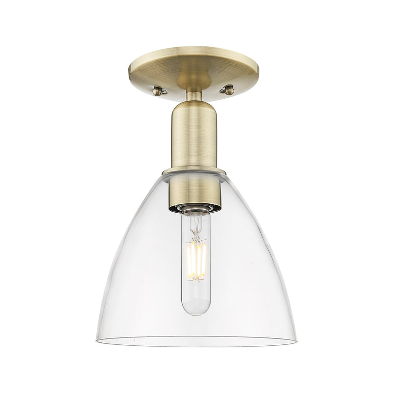 Innovations Bristol 8in 1-Light Semi-Flush Mount | Industrial Antique Brass Steel and Clear Glass Dome | Entryway & Hallway | Model 716-1C-AB-GBD-752