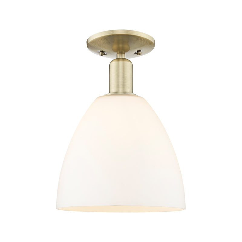 Innovations Bristol 9in 1-Light Semi-Flush Mount | Industrial Antique Brass and Matte White Glass | Hallway & Entryway | 9 x 9 x | Model 716-1C-AB-GBD-91
