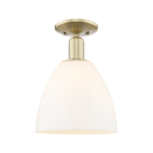 Innovations Bristol 9in 1-Light Semi-Flush Mount | Industrial Antique Brass and Matte White Glass | Hallway & Entryway | 9 x 9 x | Model 716-1C-AB-GBD-91