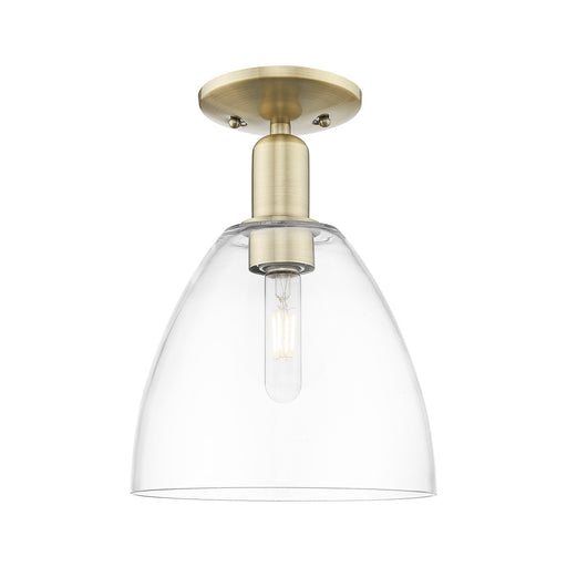 Innovations Bristol 9in 1-Light Semi-Flush Mount | Industrial Antique Brass and Clear Glass | Entryway & Hallway | 9 x 9 x 13 in | Model 716-1C-AB-GBD-92