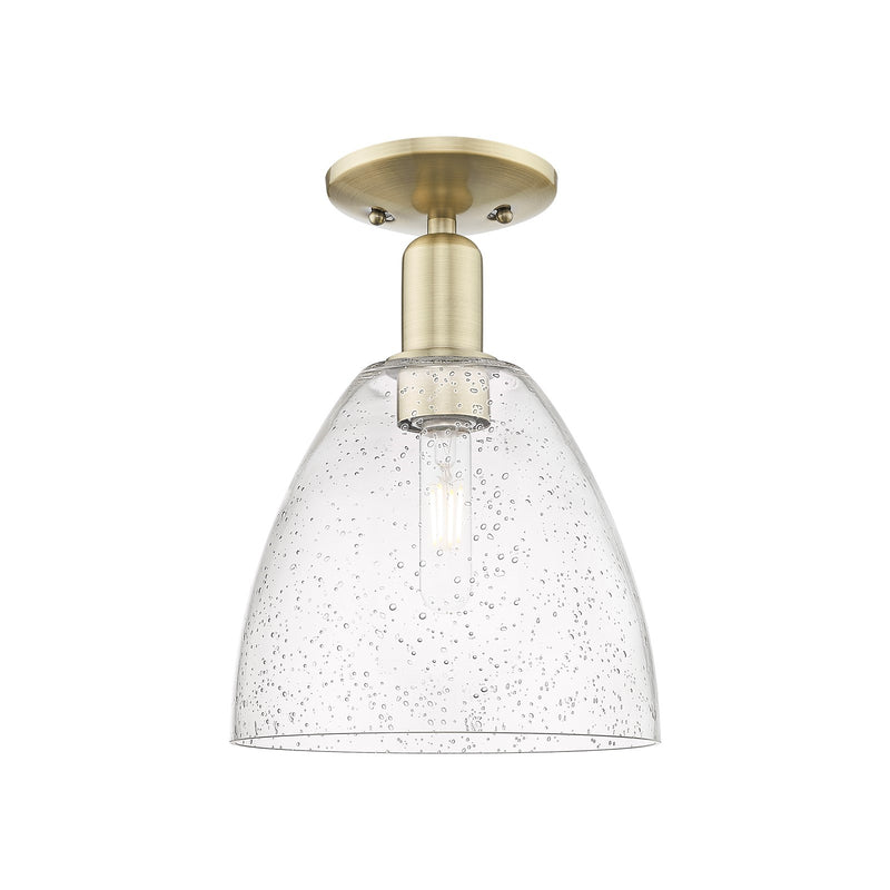 Innovations Bristol 9in 1-Light Semi-Flush Mount | Industrial Antique Brass and Seedy Glass | Entryway & Hallway | 9 x 9 x 13 in | Model 716-1C-AB-GBD-94