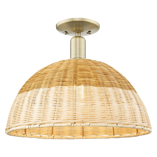 Innovations Natural Ballston Dome 16in 1-Light Semi-Flush Mount | Farmhouse Antique Brass and Natural Fiber Basketweave | Model 716-1C-AB-NBD2-16-NAT
