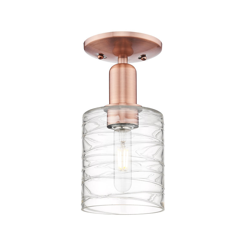 Innovations Cobbleskill 5in 1-Light Semi-Flush Mount | Industrial Antique Copper Steel and Deco Swirl Glass | Entryway & Hallway | Model 716-1C-AC-G1113