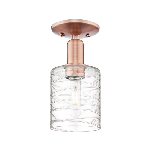 Innovations Cobbleskill 5in 1-Light Semi-Flush Mount | Industrial Antique Copper Steel and Deco Swirl Glass | Entryway & Hallway | Model 716-1C-AC-G1113