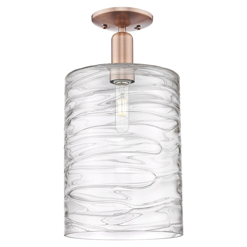 Innovations Cobbleskill 9in 1-Light Semi-Flush Mount | Industrial Antique Copper Steel and Deco Swirl Glass | Entryway & Hallway | Model 716-1C-AC-G1113-L
