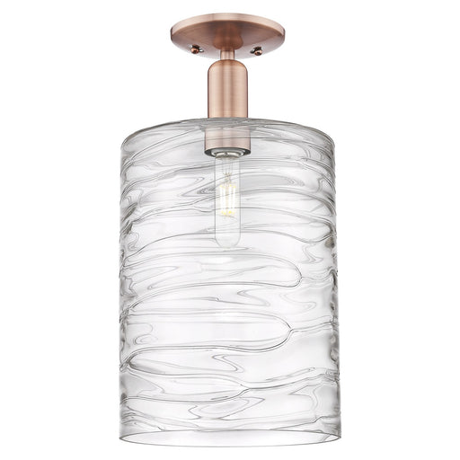 Innovations Cobbleskill 9in 1-Light Semi-Flush Mount | Industrial Antique Copper Steel and Deco Swirl Glass | Entryway & Hallway | Model 716-1C-AC-G1113-L