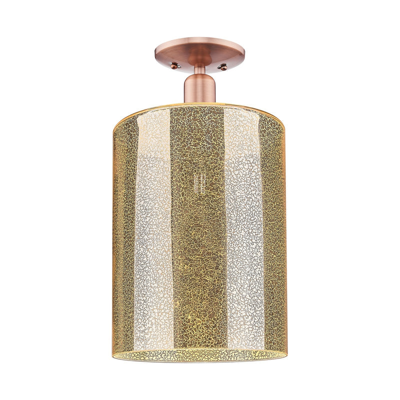 Innovations Cobbleskill 9in 1-Light Semi-Flush Mount | Industrial Antique Copper Steel and Mercury Glass | Entryway & Hallway | 9 | Model 716-1C-AC-G116-L