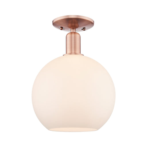 Innovations Athens 10in 1-Light Semi-Flush Mount | Industrial Antique Copper Steel and Matte White Glass | Entryway & Hallway | Model 716-1C-AC-G121-10